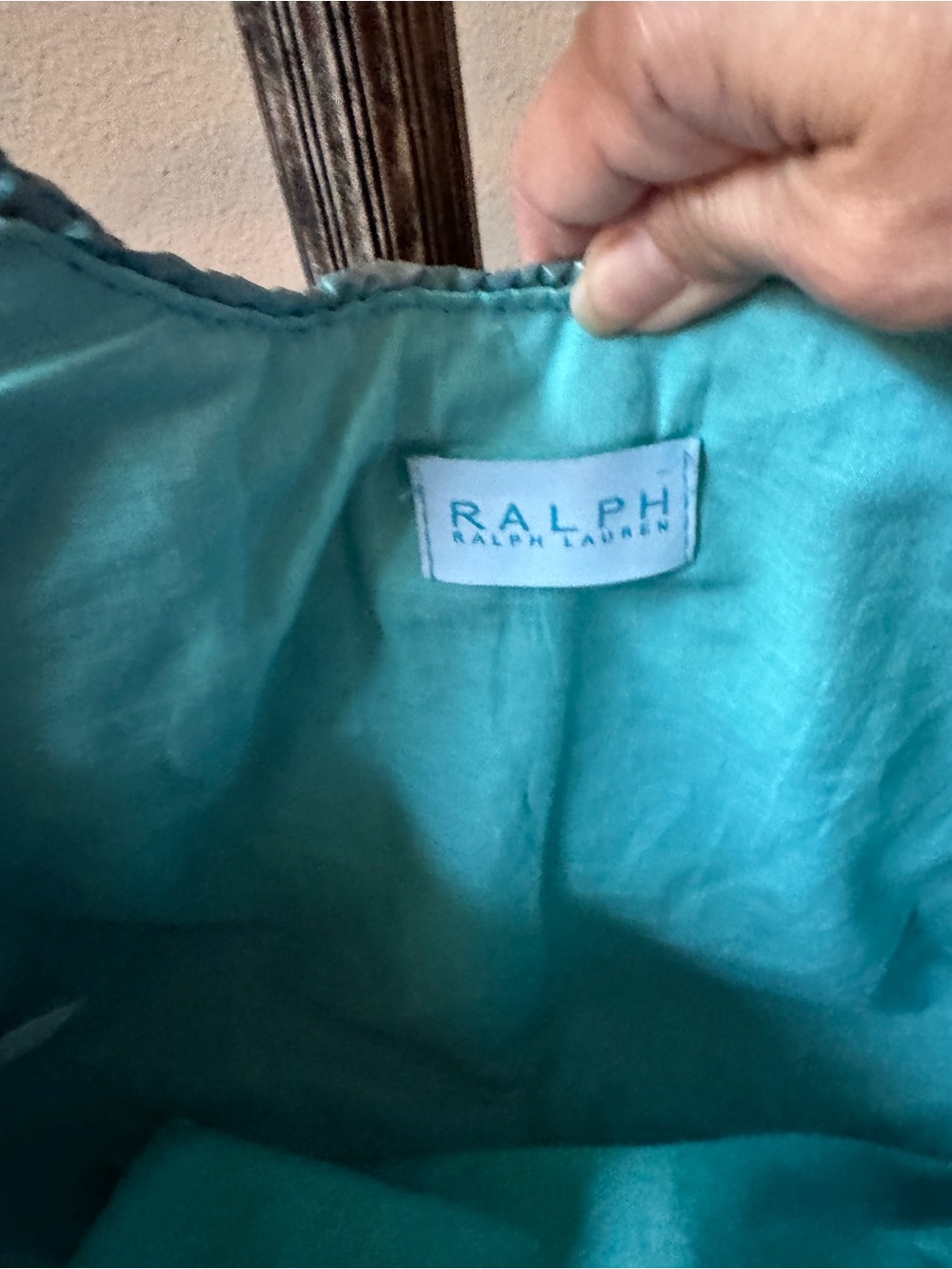 ✅ “Ralph Lauren” Striped Woven Straw Tote Bag in Teal and Natural - Picture 5 of 6